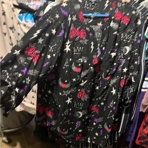 Torrid Black Blouse with Red and Purple Accents
